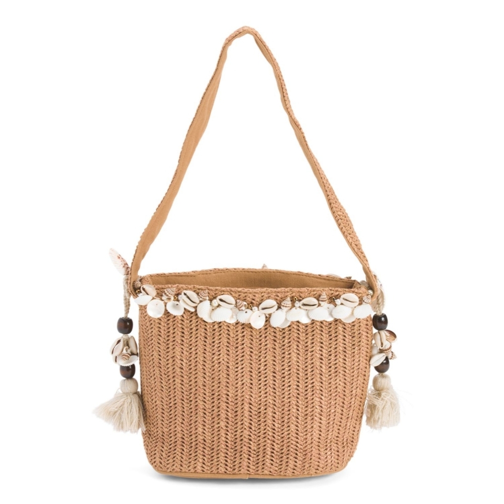 NEW America & Beyond Shell-Embellished Bucket Bag